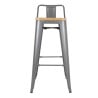 Hohe Hocker mit Rückenlehne und Sitz aus Holz - Metallisches Grau - 4er-Set - Bolero