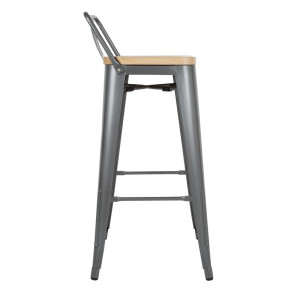 Hohe Hocker mit Rückenlehne und Sitz aus Holz - Metallisches Grau - 4er-Set - Bolero