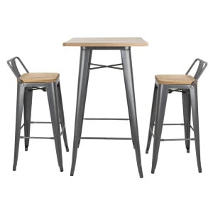 Hohe Hocker mit Rückenlehne und Sitz aus Holz - Metallisches Grau - 4er-Set - Bolero