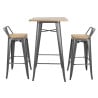 High Stools with Backrest and Wooden Seat - Metallic Gray - Set of 4 - Bolero