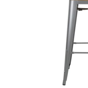 Hohe Hocker mit Rückenlehne und Sitz aus Holz - Metallisches Grau - 4er-Set - Bolero