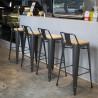 Hohe Hocker mit Rückenlehne und Sitz aus Holz - Metallisches Grau - 4er-Set - Bolero