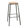 Tabouret Haut Gris Métallisé avec Assise en Bois - Lot de 4 - Bolero