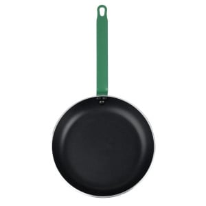 Non-stick Aluminium Frying Pan with Green Handle 280 mm - Hygiplas: Precise Cooking, Easy Cleaning