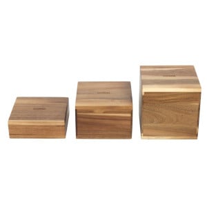 Acacia risers 50/100/150mm - Set of 3 Olympia - Acacia wood & Presentation height