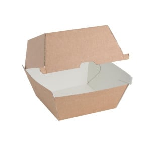 Kleine kompostierbare Hamburgerboxen 112mm - Packung 150 Kraft Fiesta