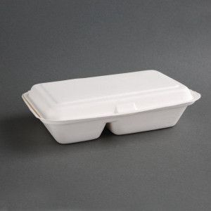 Boîtes 2 Compartiments Bagasse Compostables 253 mm - Lot 200