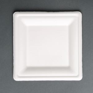 Square compostable bagasse plates 261 mm - Pack of 50 - Eco-friendly and practical