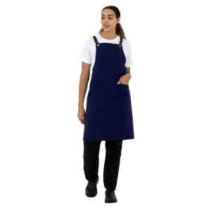 Navy blue cotton bib apron for kitchen professionals - Quality and style guaranteed