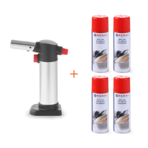 Kitchen Blowtorch Pack with Stand and 4 Gas Refills - HENDI