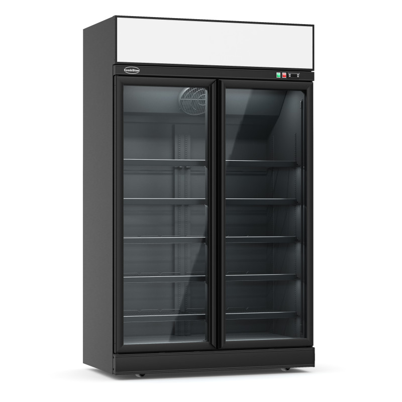 Black Drinks Display Case CombiSteel - 1000 L, Glass Doors and LED Lighting