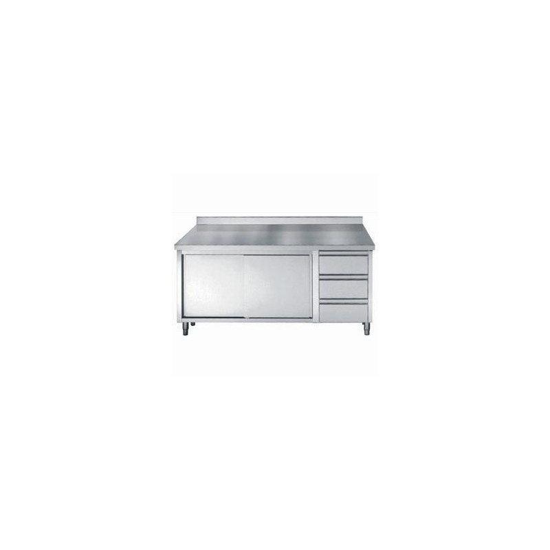 Stainless Steel Base Cabinet with Backsplash GN 1/1 - 2 Doors and 3 Drawers - L 2000 x D 700 mm - CombiSteel