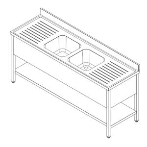 1 Bowl Sink with Drainer on the Left and Shelf - Stainless Steel AISI 304