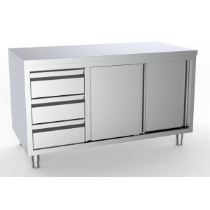 Meuble Inox Bas - 2 Portes et 3 Tiroirs à Gauche - L 1800 x P 700 mm - CombiSteel