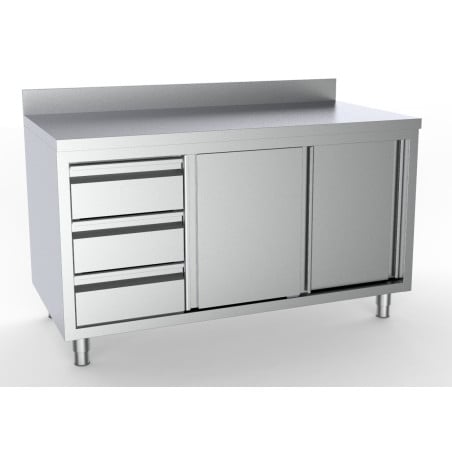 Stainless Steel Base Cabinet with Backsplash - 2 Doors and 3 Drawers on the Left - L 1800 x D 700 mm - CombiSteel