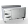 Meuble Inox Bas avec Dosseret- 2 Portes et 3 Tiroirs à Gauche - L 1800 x P 700 mm - CombiSteel