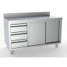 Stainless Steel Base Cabinet with Backsplash - 2 Doors and 3 Drawers on the Left - L 1800 x D 700 mm - CombiSteel