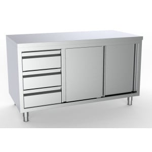 Stainless Steel Base Cabinet - 2 Doors and 3 Drawers on the Left - L 1600 x D 700 mm - CombiSteel