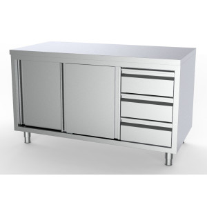 Stainless Steel Low Cabinet with 2 Doors and 3 Drawers - CombiSteel, Stainless Steel AISI 430