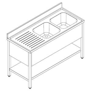 Sink 1 Basin with Drainer on the Left and Extended Backsplash - Material Stainless Steel AISI 304