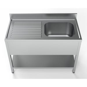 Sink 1 Basin and Drainer on the Left with Backsplash and Shelf - L 1200 x D 600 mm - CombiSteel