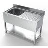 Sink 1 Basin and Drainer on the Right in Stainless Steel AISI 304 - Dimensions 1200 x 600 mm