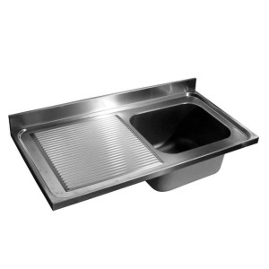 Spüle 1 Becken und Abtropffläche links mit Rückwand - L 1200 x T 600 mm - CombiSteel
