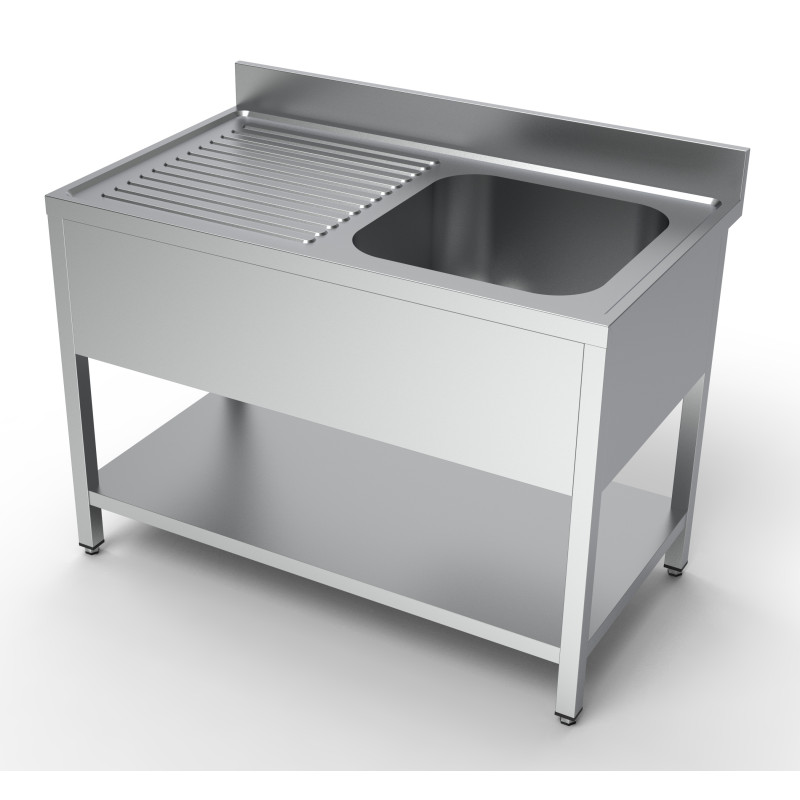 Plonge 1 Bac et Egouttoir à Gauche Inox - L 1200 x P 700 mm CombiSteel