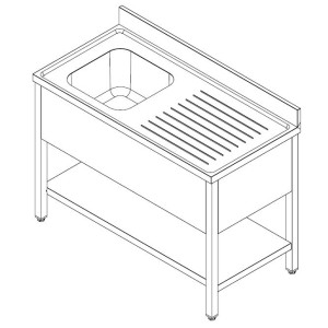 Sink 1 Basin and Drainer on the Right with Backsplash and Removable Shelf - L 1200 x P 700 mm - CombiSteel