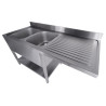 Sink 2 Basins and Passage for Dishwasher on the Right with Backsplash and Removable Shelf - L 1600 x P 700 mm - CombiSteel