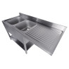 Sink 2 Basins and Passage for Dishwasher on the Right with Backsplash and Removable Shelf - L 1600 x P 700 mm - CombiSteel