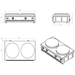 Electric Crepe Maker 2 Plates 40 cm Combisteel Horeca