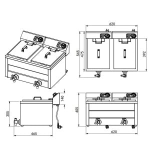 Elektrische Tischfritteuse - 2 x 8 L - 2 x 3000 W - CombiSteel