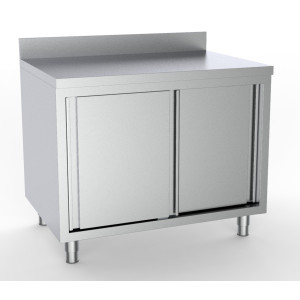 Stainless Steel Base Cabinet with 2 Doors and Backsplash - L 1400 x D 600 mm - CombiSteel