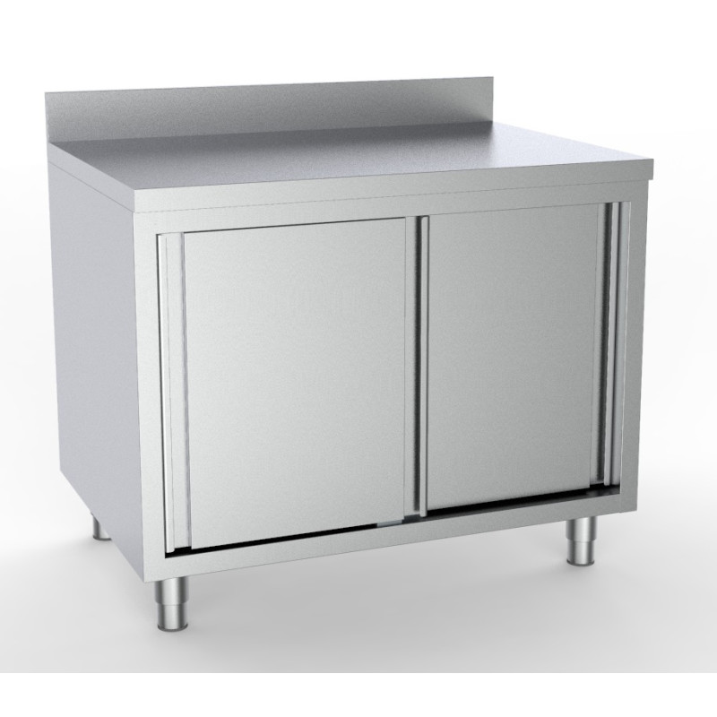 Stainless Steel Base Cabinet with 2 Doors and Backsplash - L 1400 x D 600 mm - CombiSteel Stainless Steel Base Cabinet with 2 Doors and Backsplash - L 1400 x D 600 mm - CombiSteel