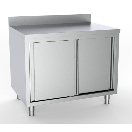 Stainless Steel Base Cabinet with 2 Doors and Backsplash - L 1400 x D 600 mm - CombiSteel