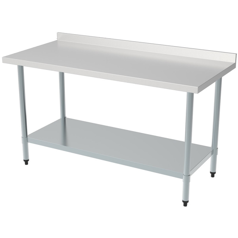 Table inox professionnelle avec dosseret et étagère - Dimensions 1800 x 700 mm