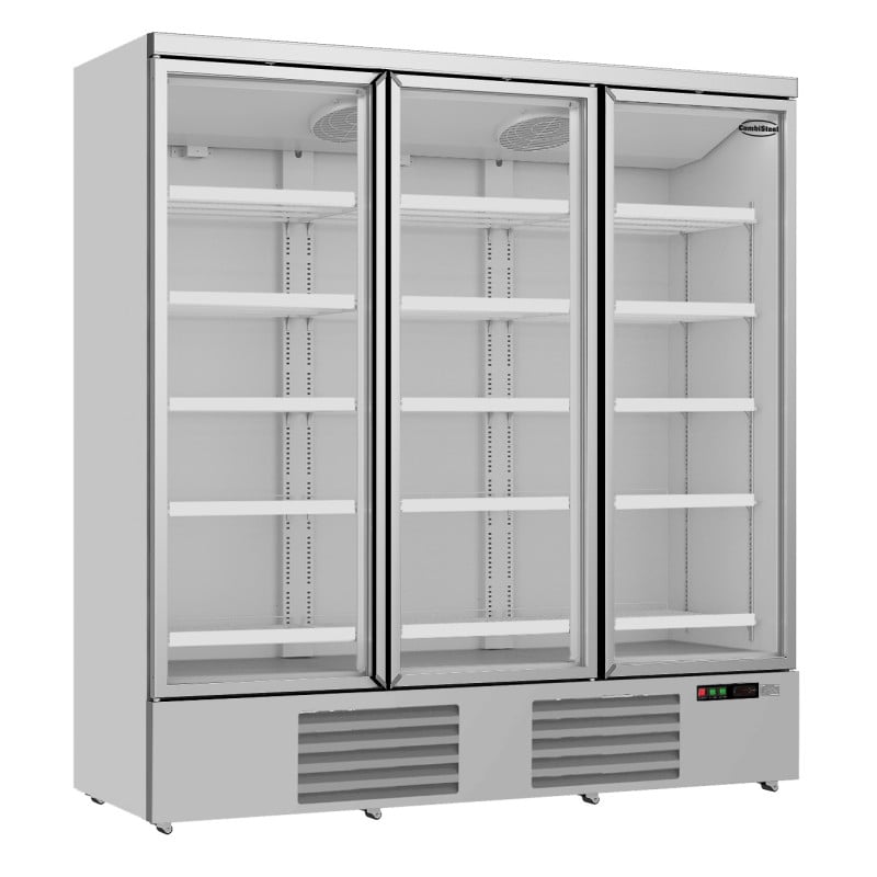 Positive Refrigerated Display in Stainless Steel - 3 Glass Doors - 1530 L