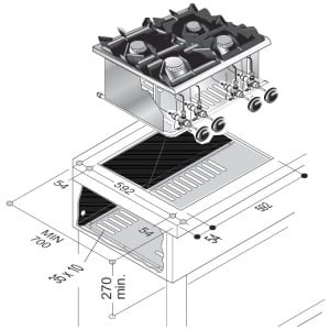 Einbau-Gaskochfeld CombiSteel - 4 professionelle Brenner