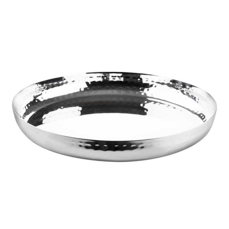 Plat Rond en Acier Inoxydable Martelé - 260 x 35 mm - Olympia