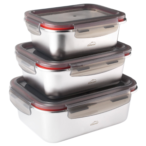 Stainless Steel Box with PP Lid Ecoinox 800 ml - Set of 3