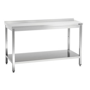 Stainless Steel Work Table with Lower Shelf and Backsplash - D 700 mm - L 1600 mm - Bartscher