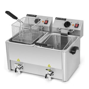 Professionelle Fritteuse 2 x 8 L mit Ablass - Dynasteel