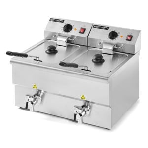 Professionelle Premium Fritteuse 2 x 8 L mit Ablass - Dynasteel