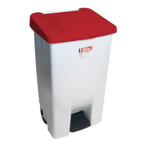 Pedal Bin With Red Lid and Wheels - 80 L - Gilac