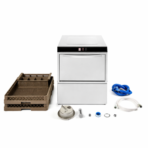 Professioneller Geschirrspüler mit Klarspüler- und Reinigungsmitteldosierer und Ablaufpumpe - 50 x 50 cm - Dynasteel