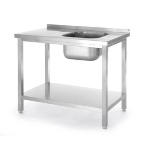Plonge 1 Bac à Gauche Kitchen Line avec Étagère - P 600 x L 1000 mm - HENDI