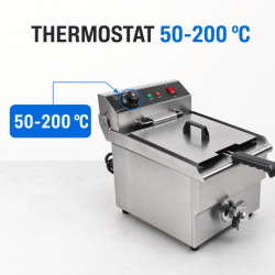 Professional Deep Fryer 13 L 3000 W with Drain - Stainless Steel