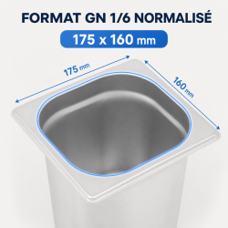Bac Gastro GN 1/6 Inox Profondeur 200 mm - 3,4 L