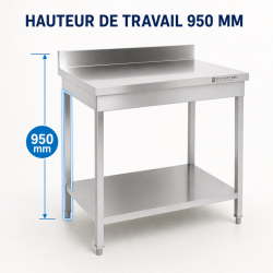 Table Inox 800x700 mm Dosseret et Étagère Basse